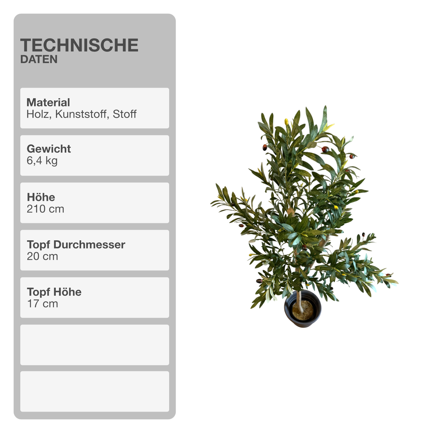 Olivenbaum | künstliche Pflanze | Dekoration | im Topf | 210 cm