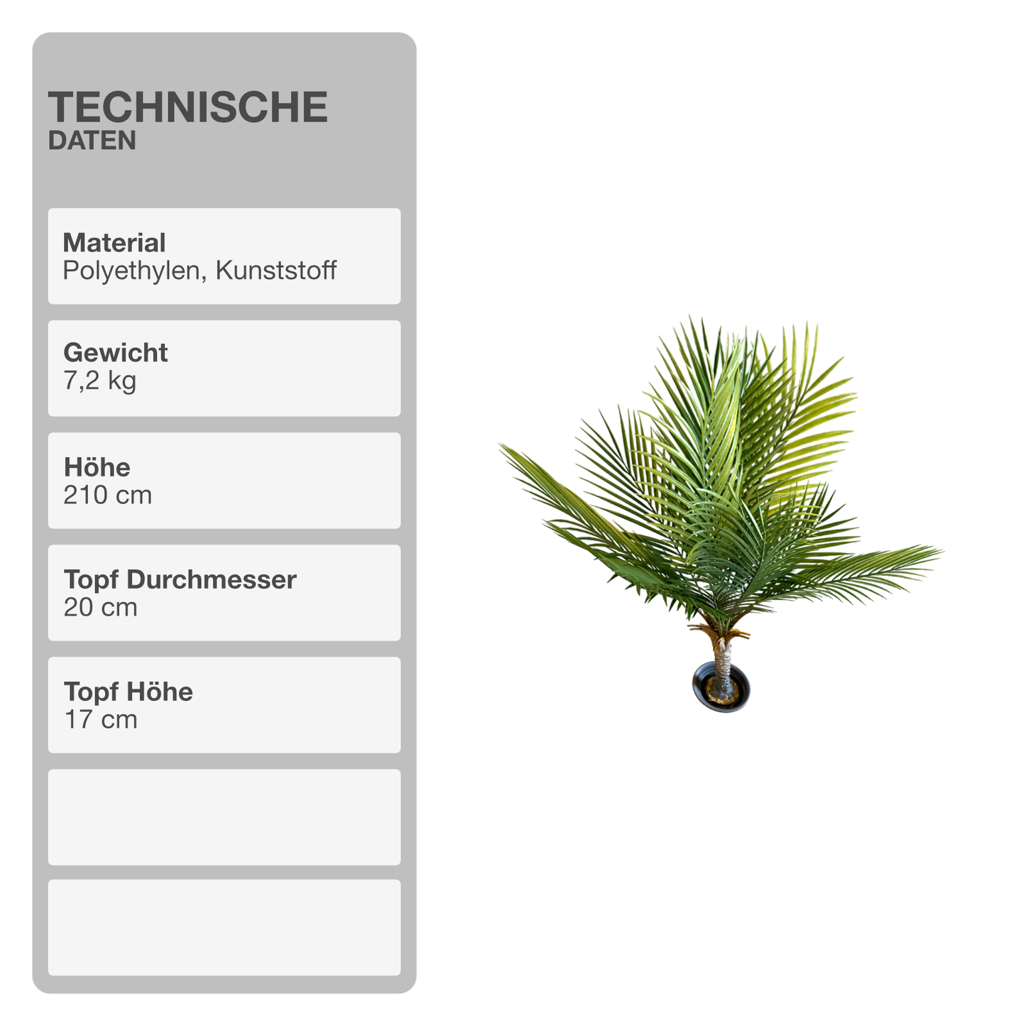 Tropische Palme | künstliche Pflanze | Dekoration | im Topf | 210 cm