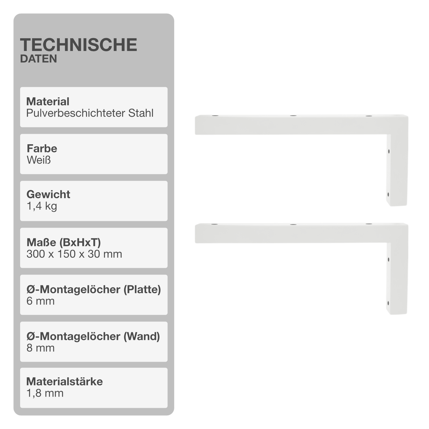 Wandkonsole | 2 Stück | Weiß | 300x150mm | Konsolenträger | Wandhalterung