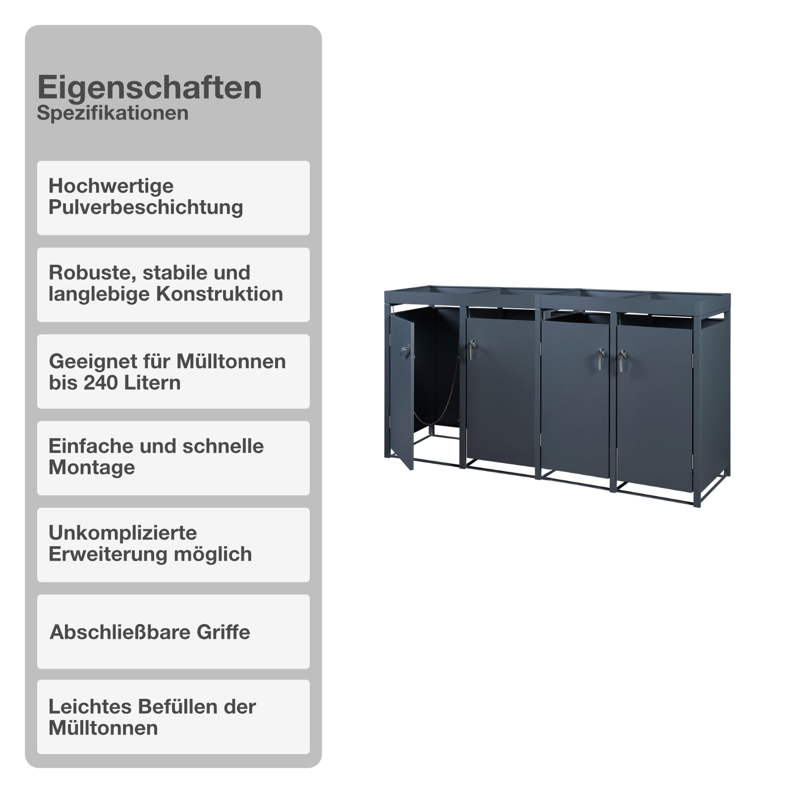 Mülltonnenboxen | Anthrazit | bis 240L | 4 Tonnen | Trennsystem | Blumenbeet