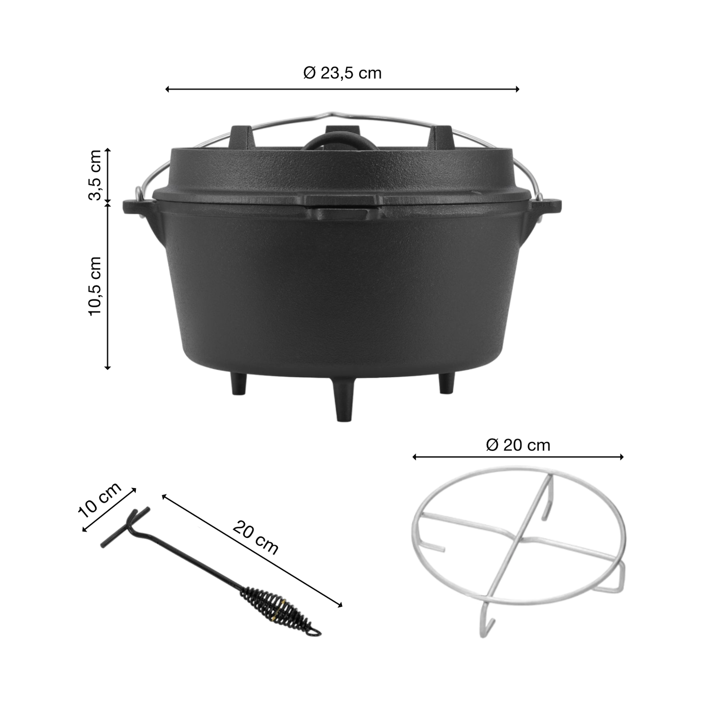 Dutch Oven | Gusseisen | 4,2L | Feuertopf | Kochtopf | Schmortopf | Deckel