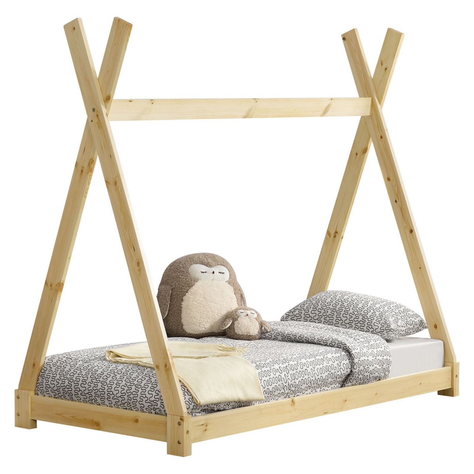 Kinderbett | Holz | Natur | 70x140cm | Tipi | Holzbett | mit Lattenrost