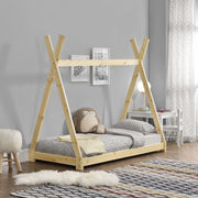 Kinderbett | Holz | Natur | 70x140cm | Tipi | Holzbett | mit Lattenrost