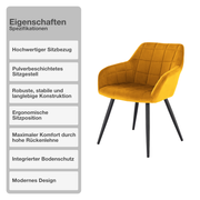 Wohn- und Esszimmerstuhl | 2 Stück | Mikrofaser | Samt | Senfgelb | Sessel