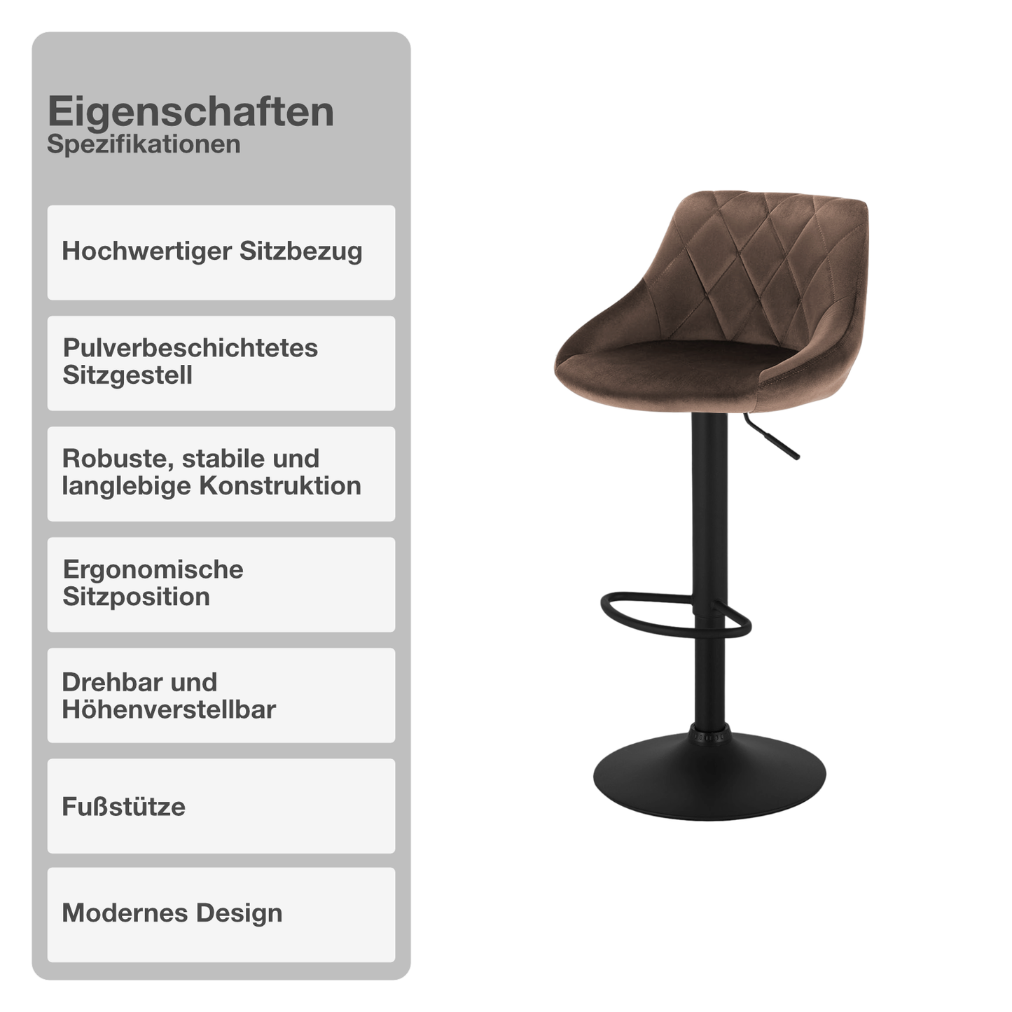 Barhocker | 2 Stück | Braun | Kunstleder | Drehbar | Höhenverstellbarr