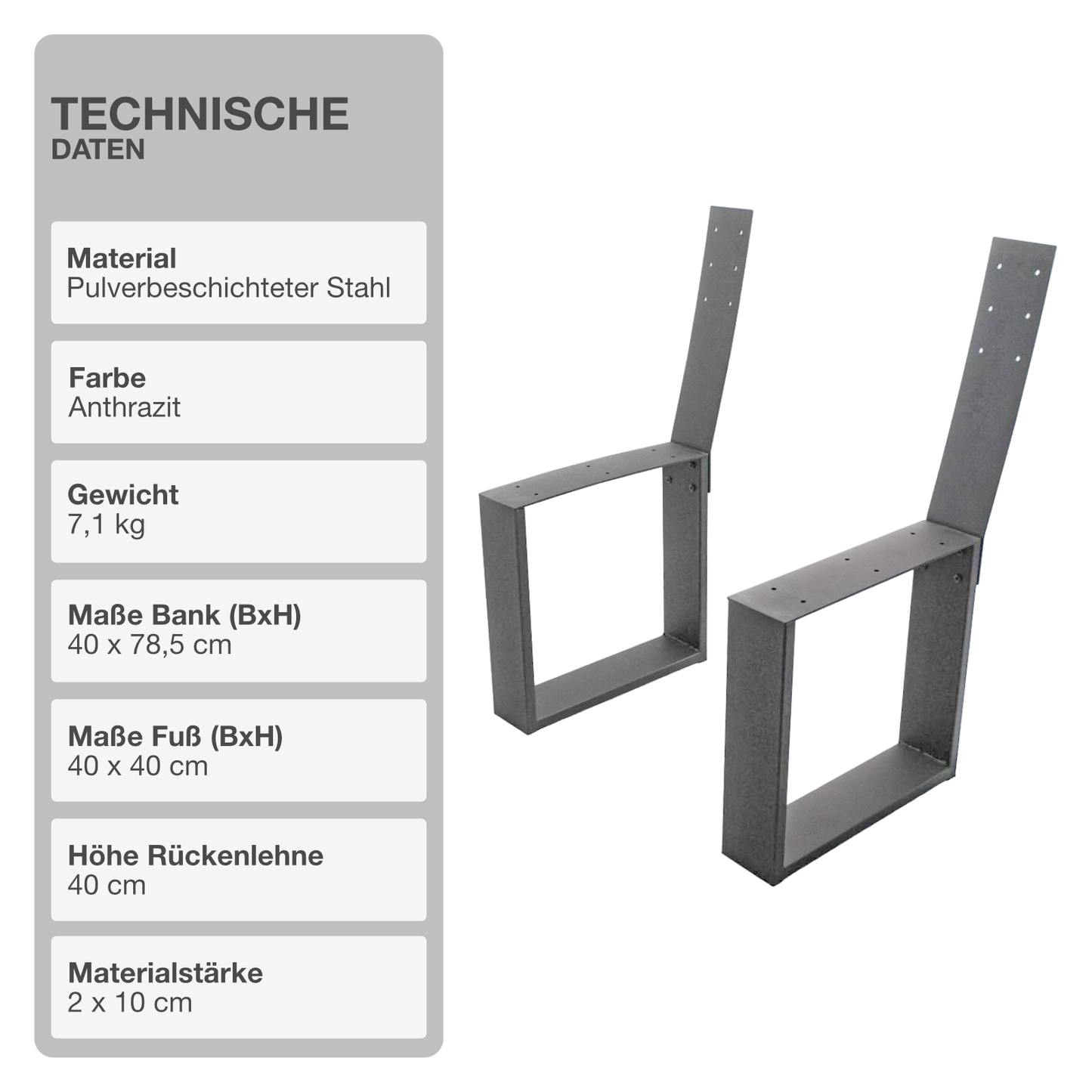 Bankgestell | Abnehmbare Rückenlehne | Stahl | Anthrazit |40x78,5cm | Kufen