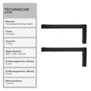 Wandkonsole | 2 Stück | Schwarz | 300x150mm | Konsolenträger | Wandhalterung | L-Form