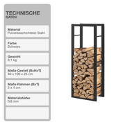 Kaminholzregal | Stahl | Schwarz | 40x100x25cm | Feuerholzregal | Brennholz