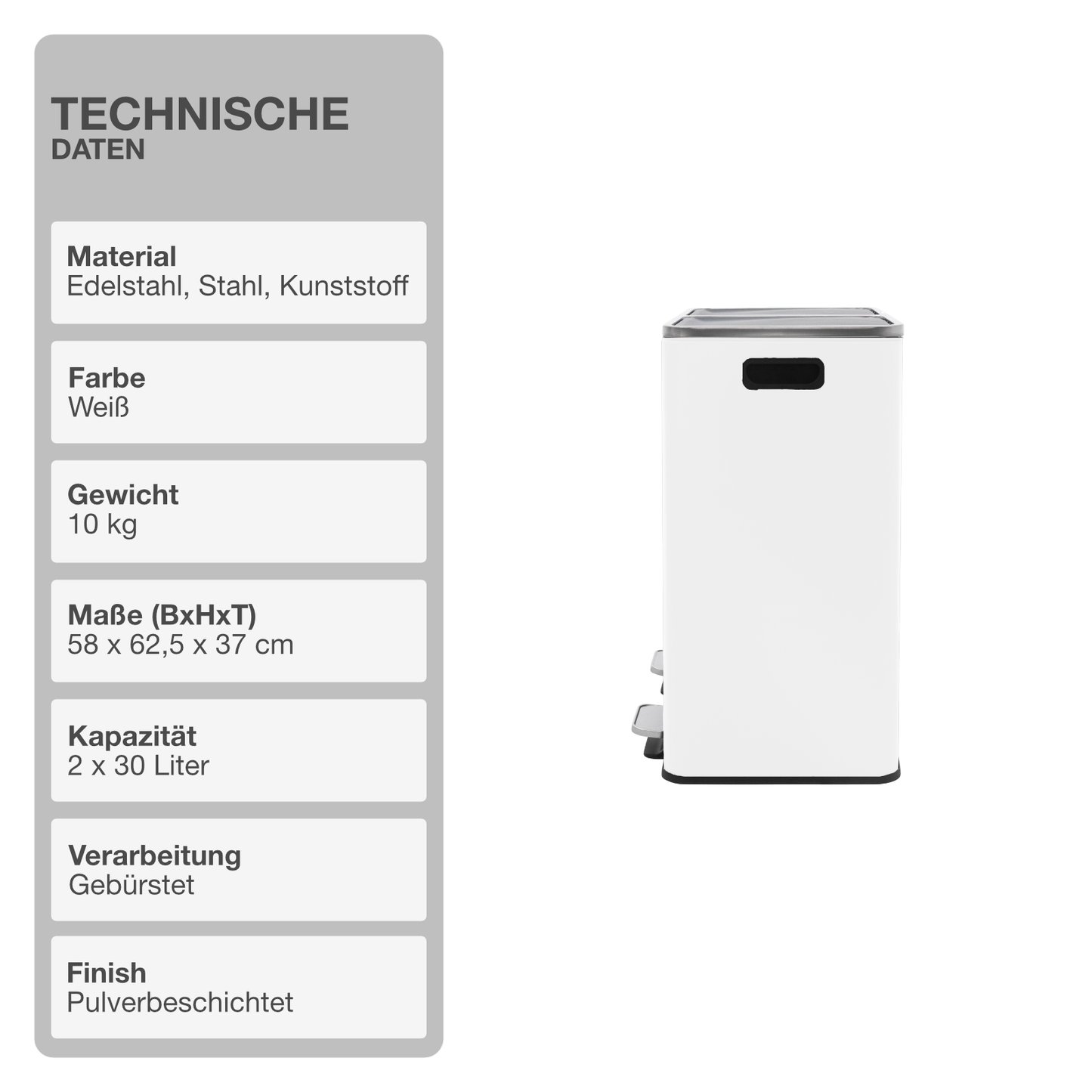 Mülltrennsystem | Weiß | 2x30L | Abfalleimer | Mülltrenner | Mülleimer