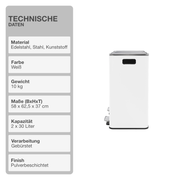 Mülltrennsystem | Weiß | 2x30L | Abfalleimer | Mülltrenner | Mülleimer