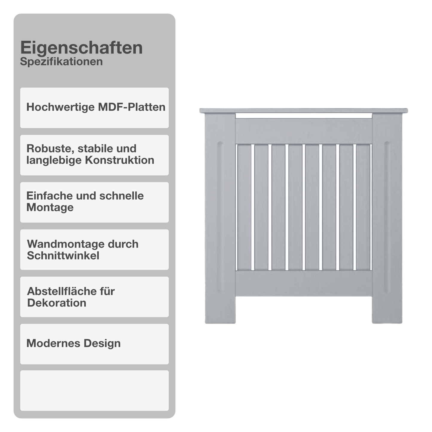 Heizungsverkleidung | MDF | Holz | Grau | 78x82cm | Cover | Landhaus