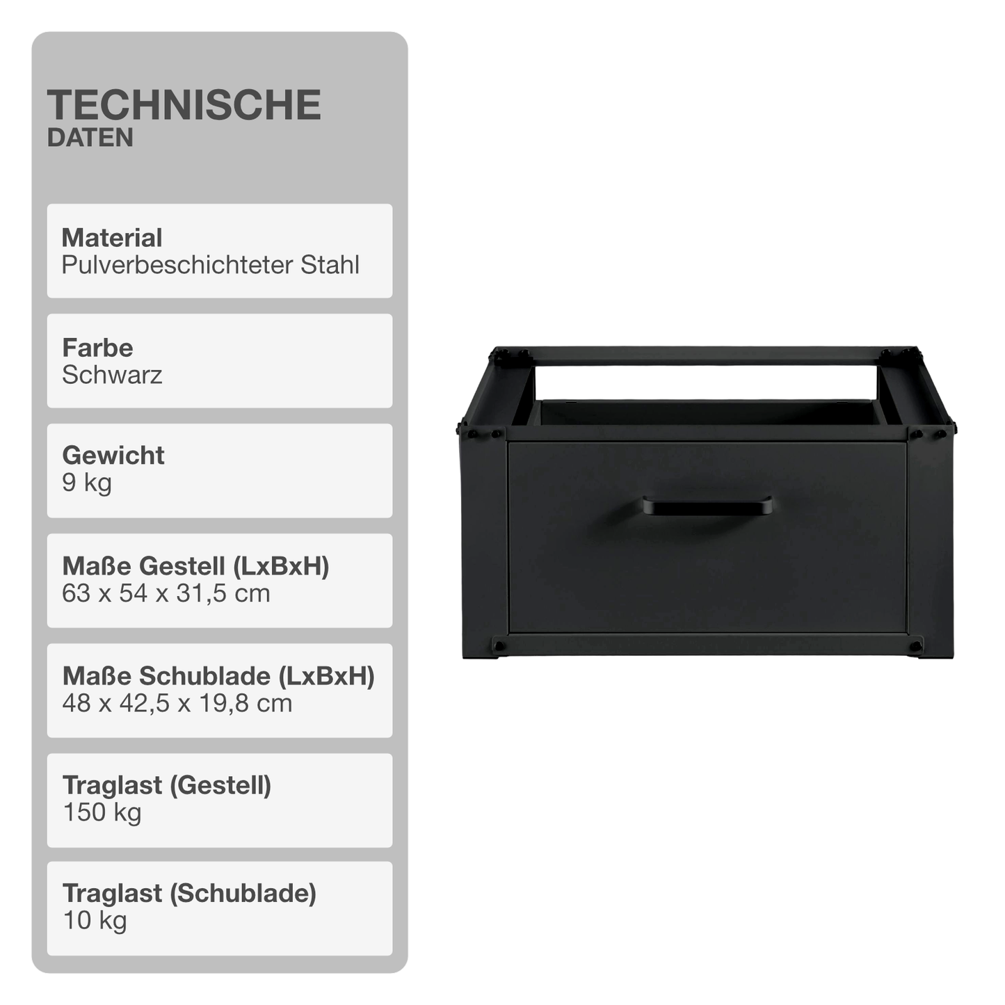 Untergestell für Waschmaschine | Ausziehbar | Schwarz | Schublade | Trockner