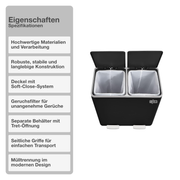 Mülltrennsystem | Schwarz | 2x30L | Abfalleimer | Mülltrenner | Mülleimer