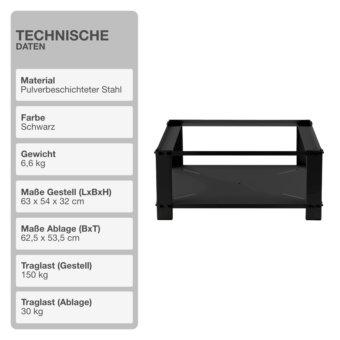 Untergestell für Waschmaschine| Stauraum | Schwarz | Ablagefach | Trockner