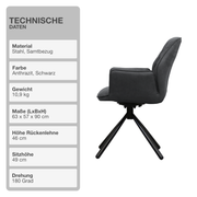 Wohn- und Esszimmerstuhl | Samt | Anthrazit | 180 Grad | Drehbar | Sessel