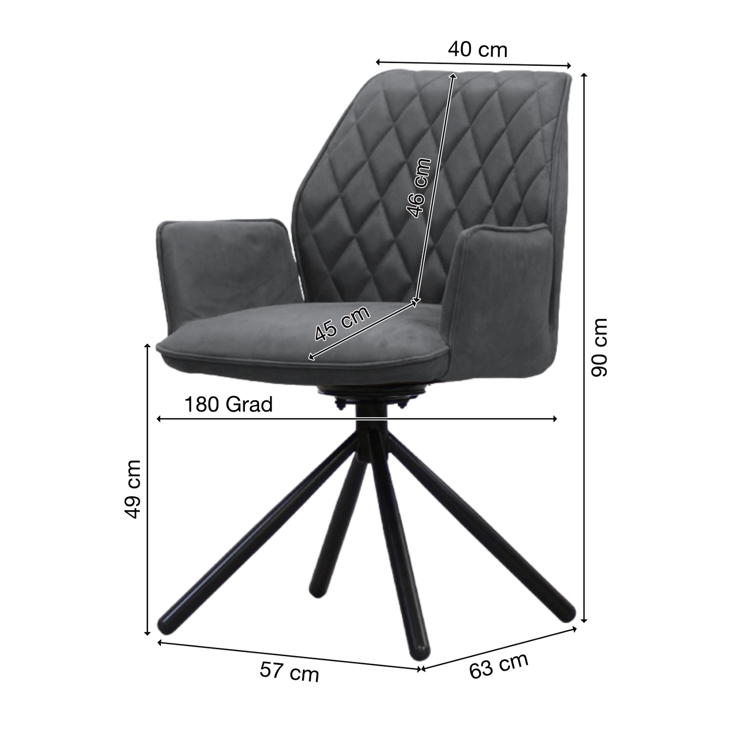 Wohn- und Esszimmerstuhl | Samt | Anthrazit | 180 Grad | Drehbar | Sessel