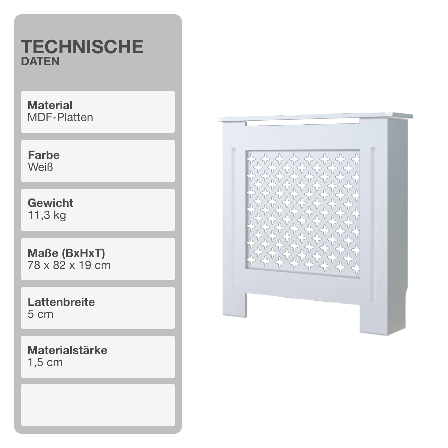 Heizungsverkleidung | MDF | Holz | Weiß | 78x82cm | Cover | Waben