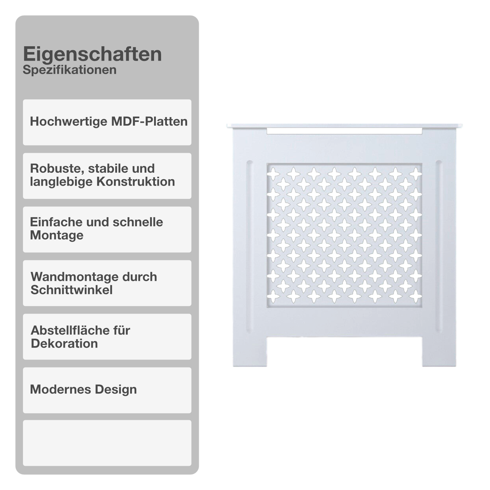 Heizungsverkleidung | MDF | Holz | Weiß | 78x82cm | Cover | Waben