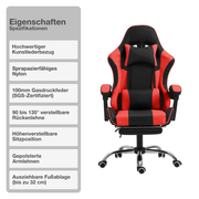 Gaming-Stuhl | Kunstleder | Rot | 62x62cm | Rollen | Sessel | Fußablage