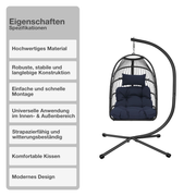 Hängeschaukel | Rattan-Optik | Navyblau | Hängekorb | Hängesessel | Kissen