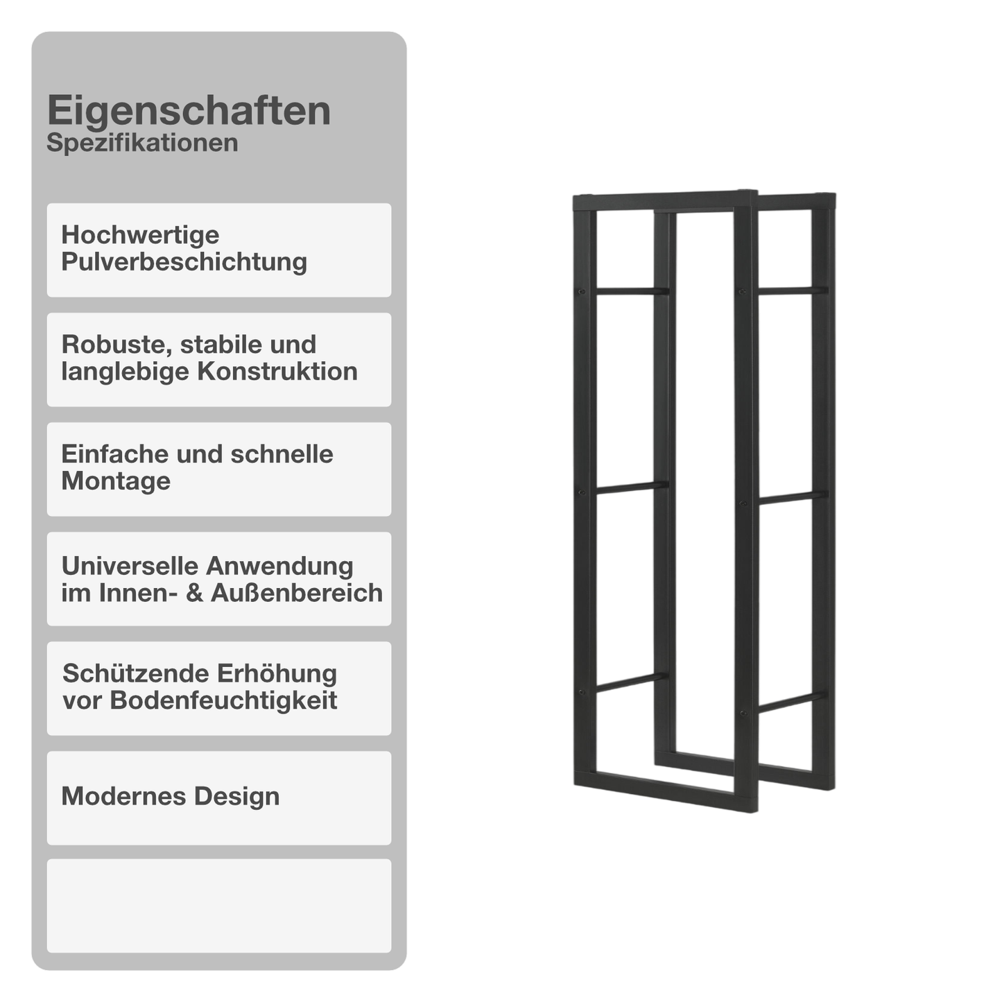 Kaminholzregal | Stahl | Schwarz | 40x100x25cm | Feuerholzregal | Brennholz