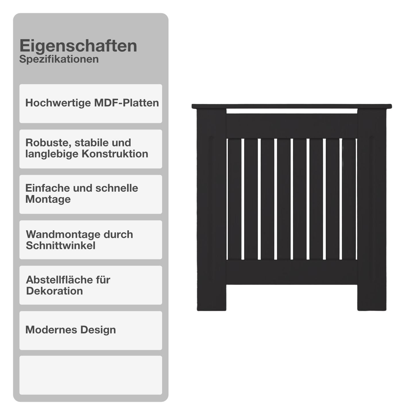 Heizungsverkleidung | MDF | Holz | Schwarz | 78x82cm | Cover | Landhaus