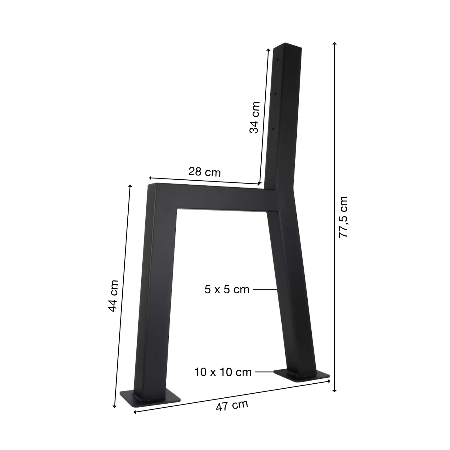 Bankgestell | Rückenlehne | Schwarz | Stahl | 47x77,5cm | 2 Stück | Sitzbank