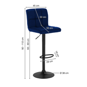 Barhocker | 2 Stück | Dunkelblau | Samtbezug | Drehbar | Höhenverstellbar