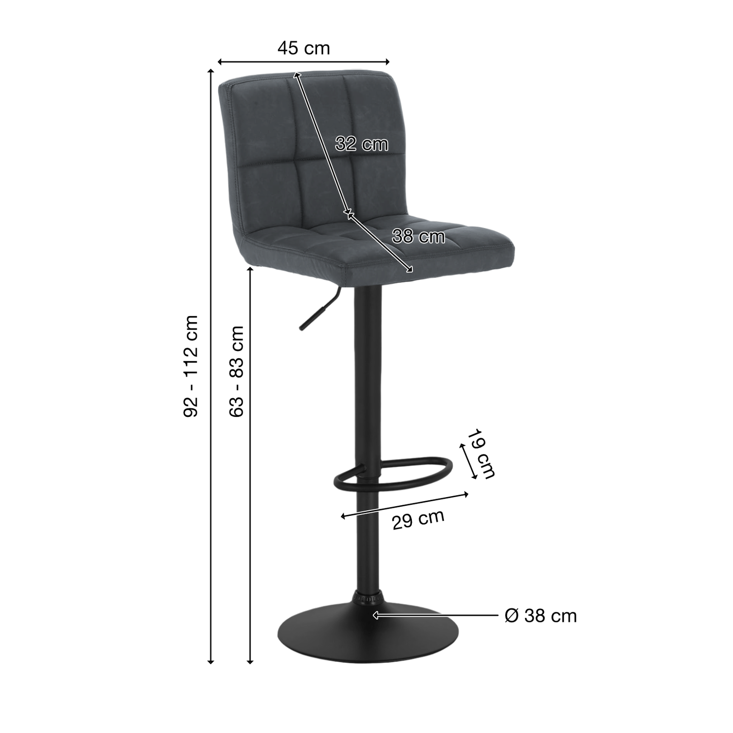 Barhocker | 2 Stück | Anthrazit | Kunstleder | Drehbar | Höhenverstellbar