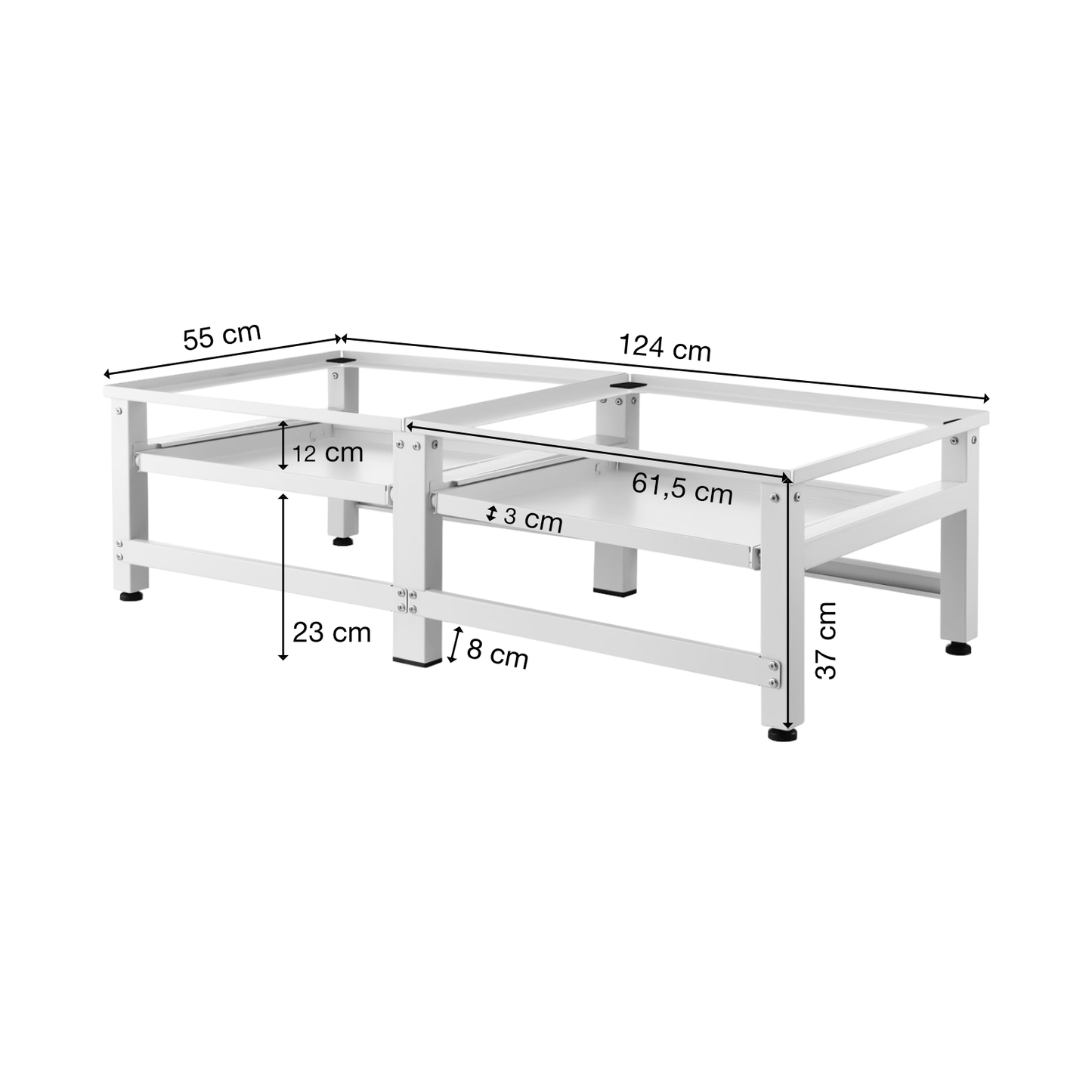 Untergestell für Waschmaschine | 2er Set | Ausziehbar | Weiß | Ablagefach