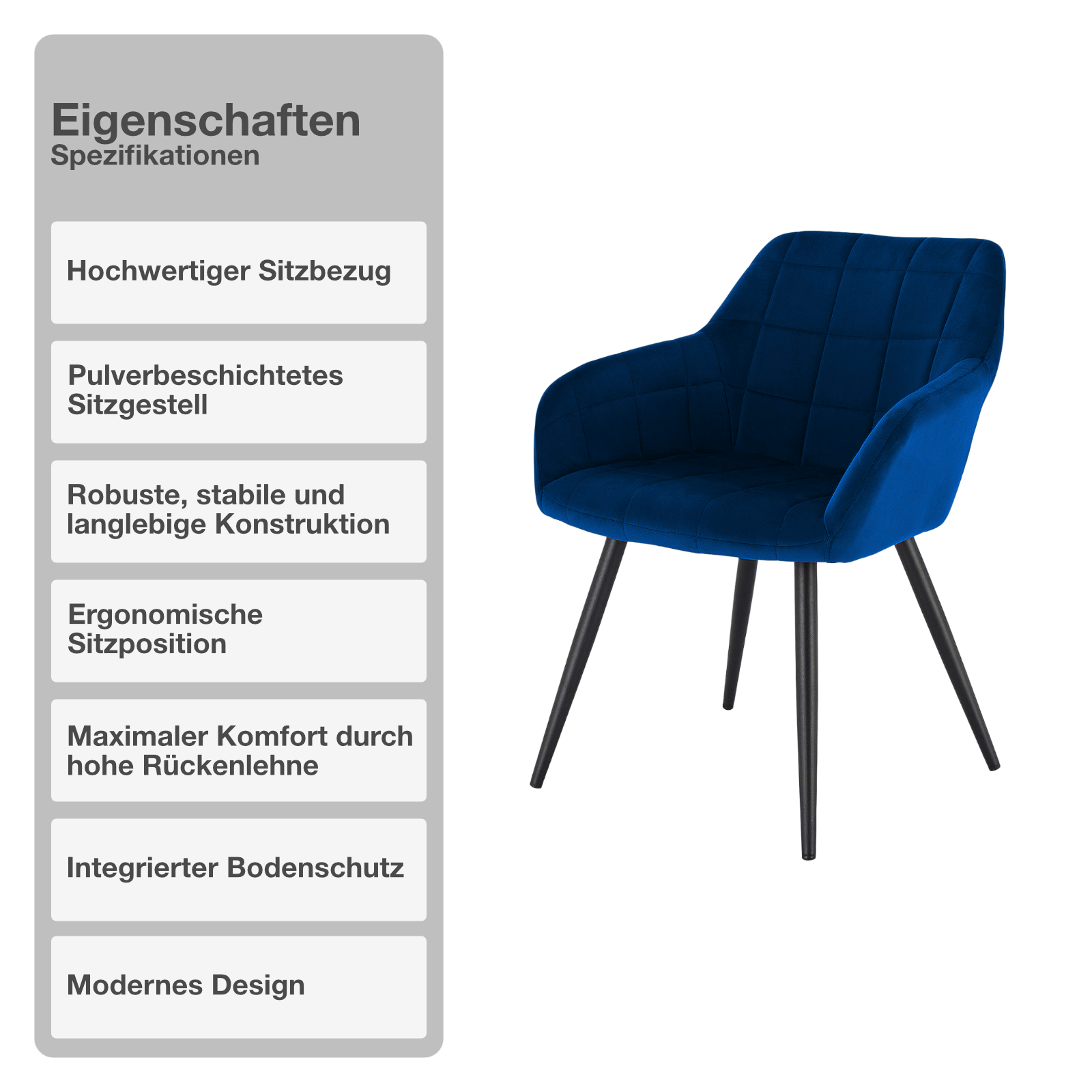 Wohn- und Esszimmerstuhl | 2 Stück | Mikrofaser | Samt | Dunkelblau | Sessel