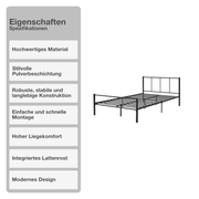 Bettgestell | Lattenrost | Schwarz | 140x200cm | Metallgestell | Bettrahmen