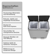 Mülltrennsystem | Edelstahl | 2x30L | Abfalleimer | Mülltrenner | Mülleimer