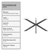 Tischgestell | Anthrazit | 150x78x71cm | Spider | Kreuzgestell | Tischkufen