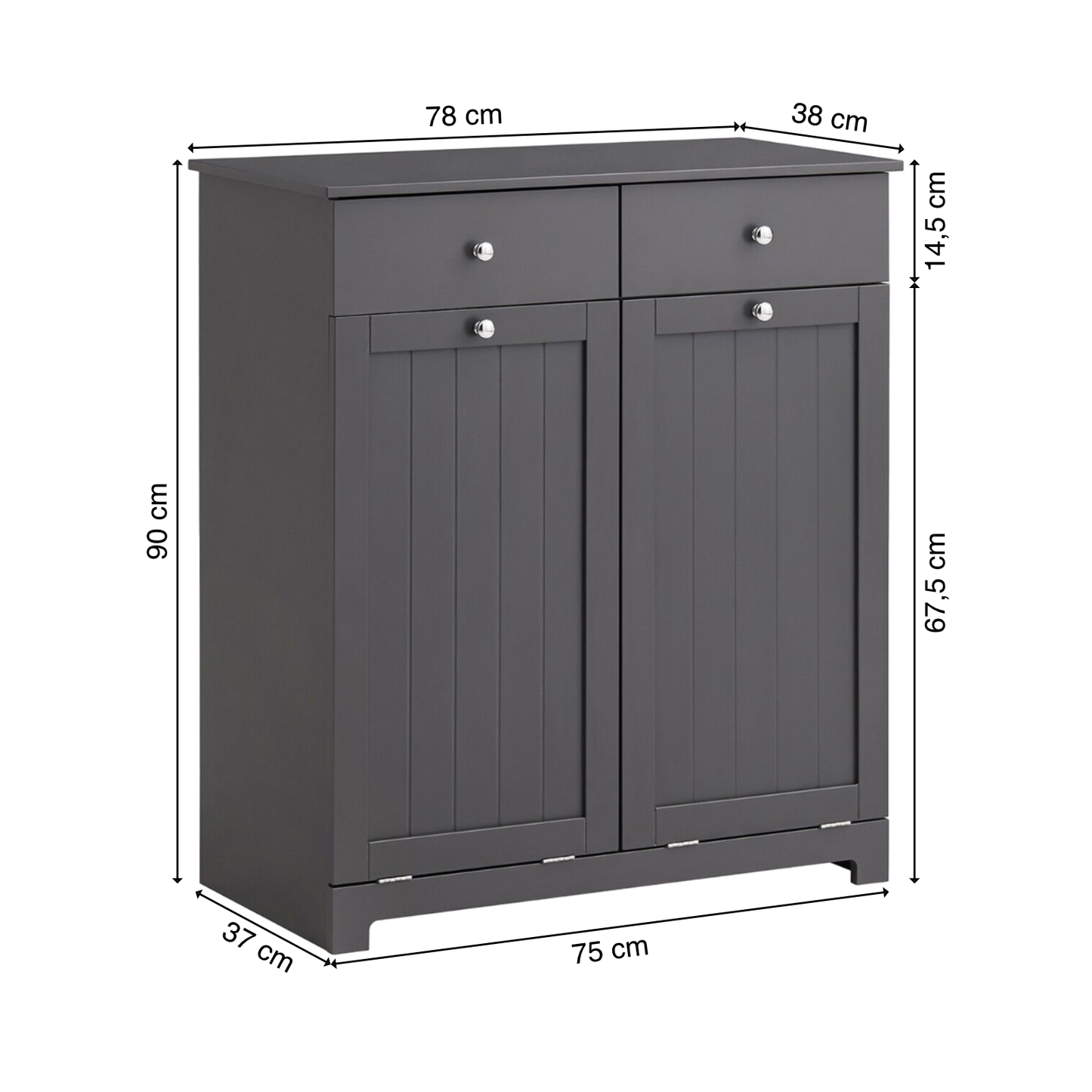 Wäscheschrank | Dunkelgrau | Landhaus | 75x90x37cm | Badmöbel | Wäschetruhe