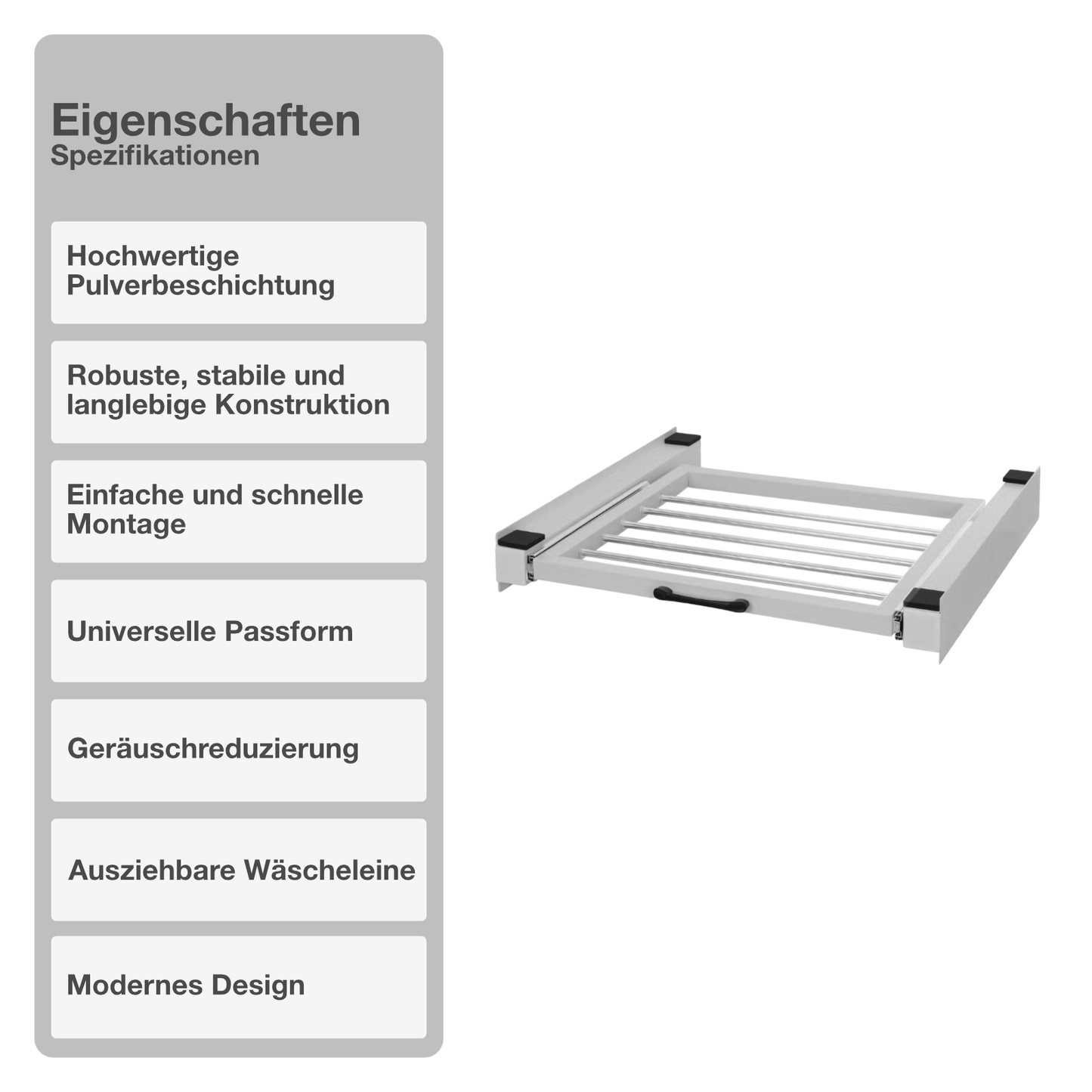 Zwischenbaurahmen | Ausziehbar | Weiß | Wäscheleine | Waschmaschinenturm