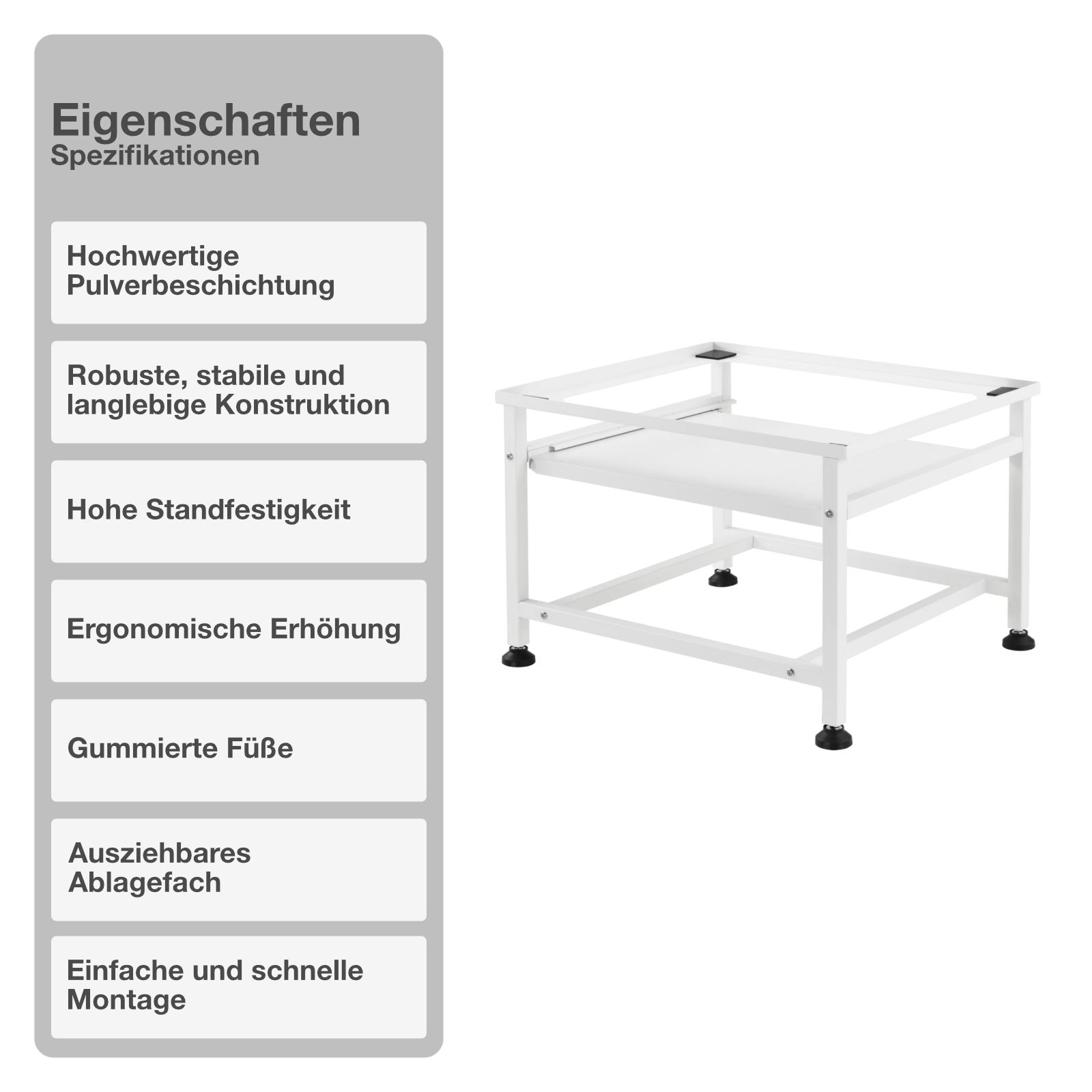 Untergestell für Waschmaschine | Ausziehbar | Weiß | Ablage | Trockner