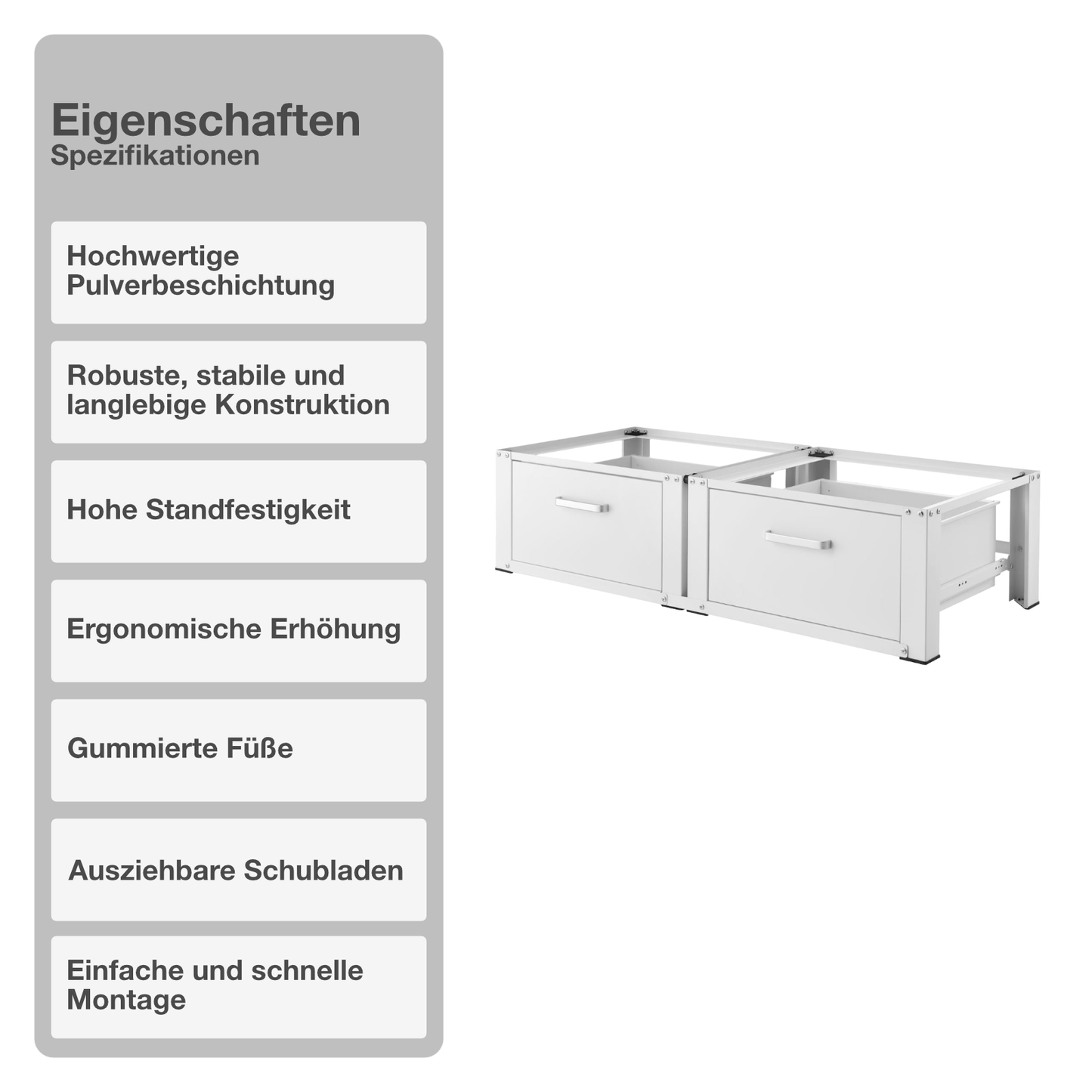 Untergestell für Waschmaschine | 2er Set | Ausziehbar | Weiß | Schublade