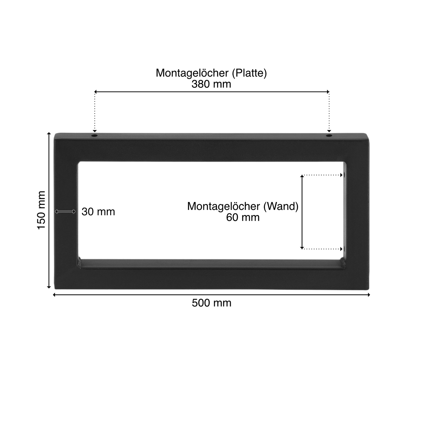 Wandkonsole | 2 Stück | Schwarz | 500x150mm | Konsolenträger | Wandhalterung | Rechteckig