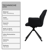 Wohn- und Esszimmerstuhl | Samt | Schwarz | 180 Grad | Drehbar | Sessel