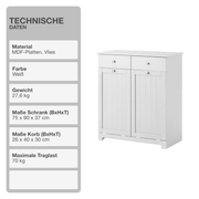 Wäscheschrank | Weiß | Landhaus | 75x90x37cm | Badmöbel | Wäschetruhe