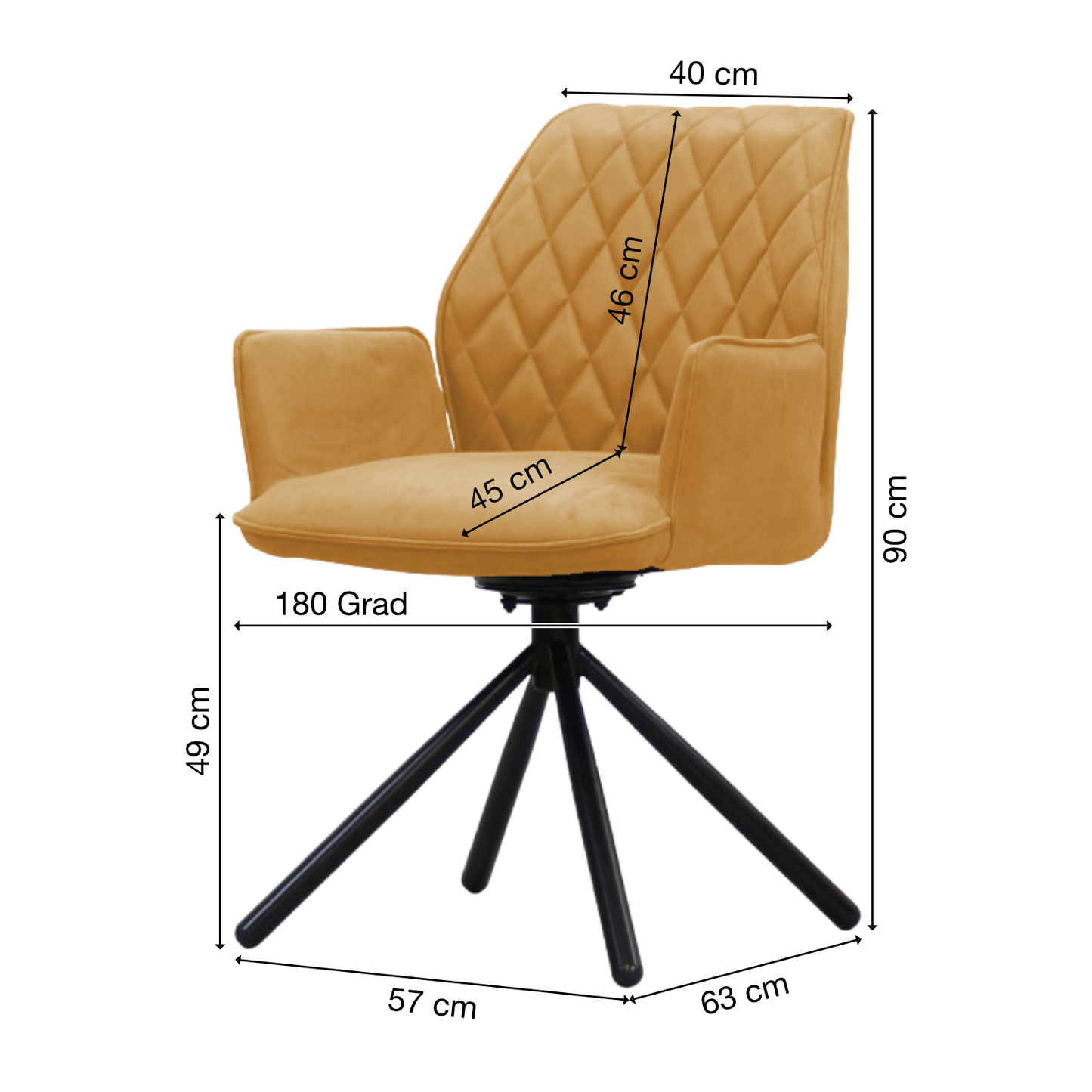 Wohn- und Esszimmerstuhl | Samt | Senfgelb | 180 Grad | Drehbar | Sessel