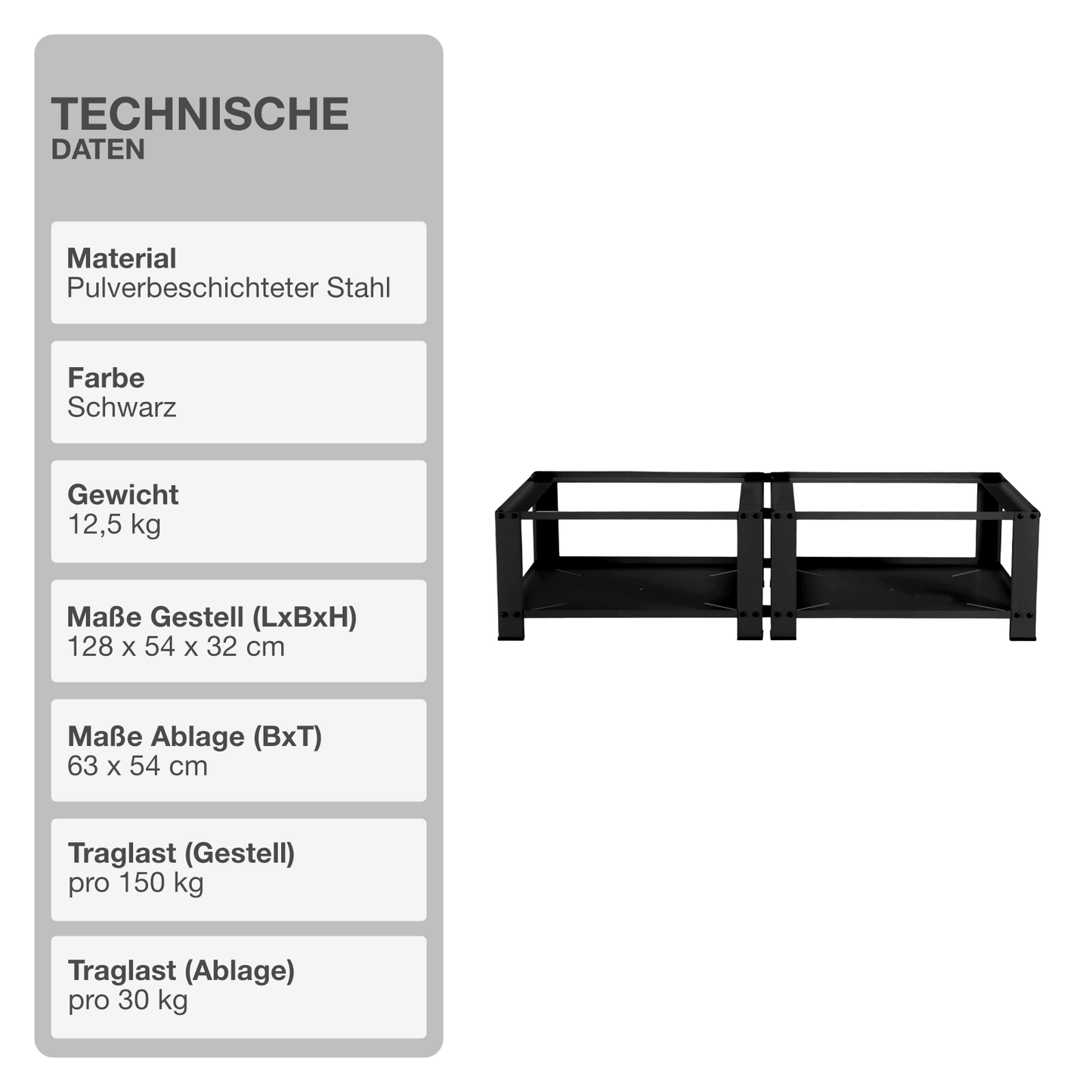 Untergestell für Waschmaschine | 2er Set | Stauraum | Schwarz | Ablagefach