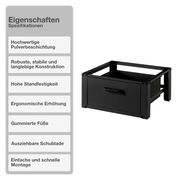 Untergestell für Waschmaschine | Ausziehbar | Schwarz | Schublade | Trockner