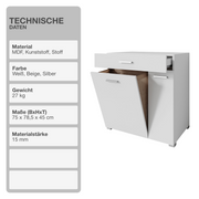 Wäscheschrank | Weiß | 75x78,5x45cm | Wäschekorb | Badmöbel | Wäschesammler