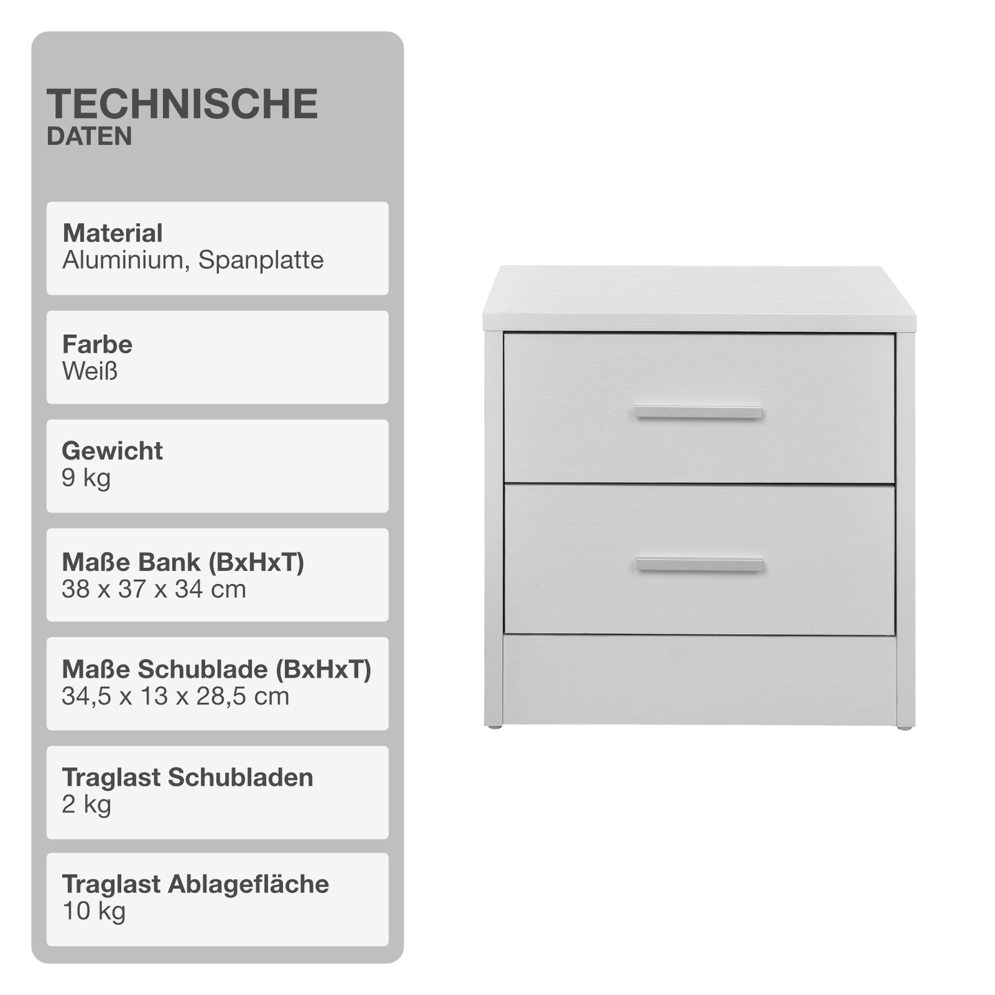 Nachtschrank | Holz | Weiß | 38x37x34cm | Nachttisch | Kommode | Konsole