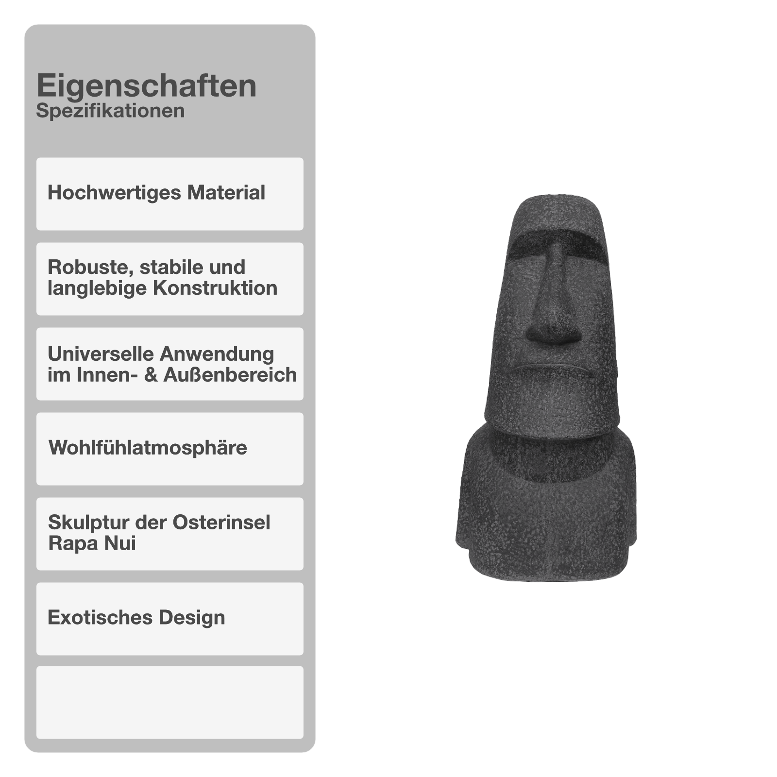 Gartenfigur | Anthrazit | 78cm | Moai | Skulptur | Rapa Nui | Osterinsel