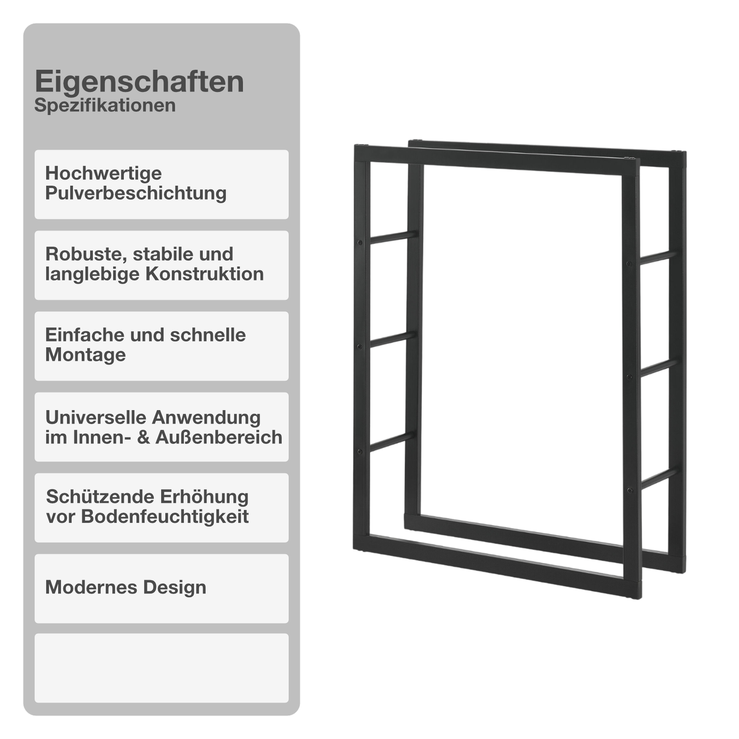 Kaminholzregal | Stahl | Schwarz | 100x100x25cm | Feuerholzregal | Brennholz