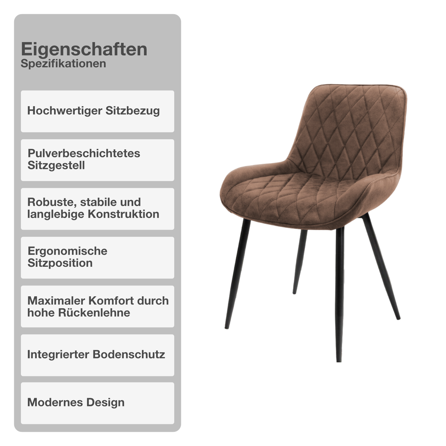 Wohn- und Esszimmerstuhl | 2 Stück | Kunstleder | Braun | Küchenstuhl