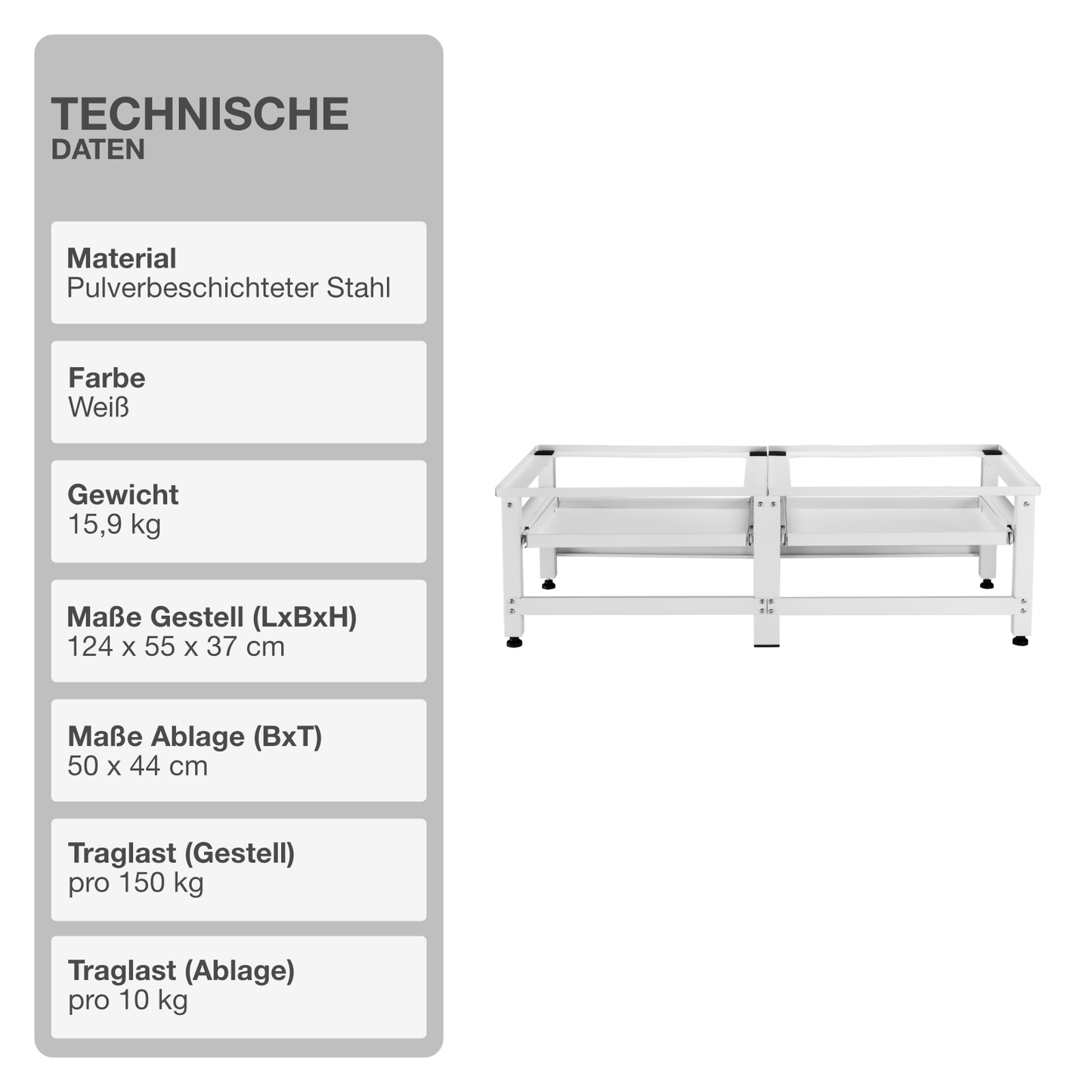 Untergestell für Waschmaschine | 2er Set | Ausziehbar | Weiß | Ablagefach